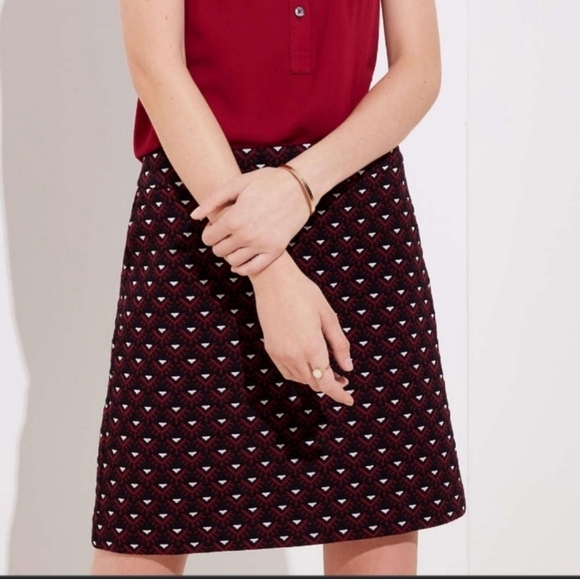 LOFT Red and Black Embellished A-Line Mini Skirt jacquard Sz: 8 cotton 465186 - Picture 2 of 13
